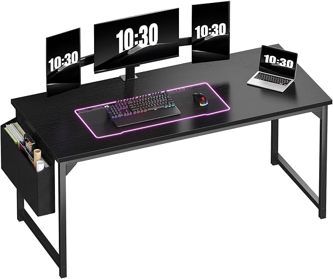 OLIXIS Computer Desk, 63 Inch Home Office Desks for Small Spaces, Writing Craft Study Gaming Table for Bedroom, Modern Computer Workstation with Storage Bag, Black