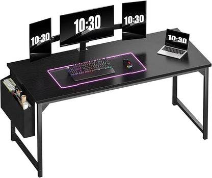 OLIXIS Computer Desk, 63 Inch Home Office Desks for Small Spaces, Writing Craft Study Gaming Table for Bedroom, Modern Computer Workstation with Storage Bag, Black