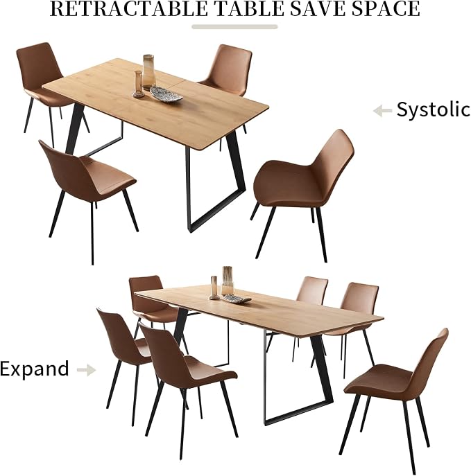 ZckyCine 63‑79 Inch Expandable Dining Set with 6 PU‑Leather Chairs, Wooden Tabletop for Large Dining‑Rooms and Banquet Spaces