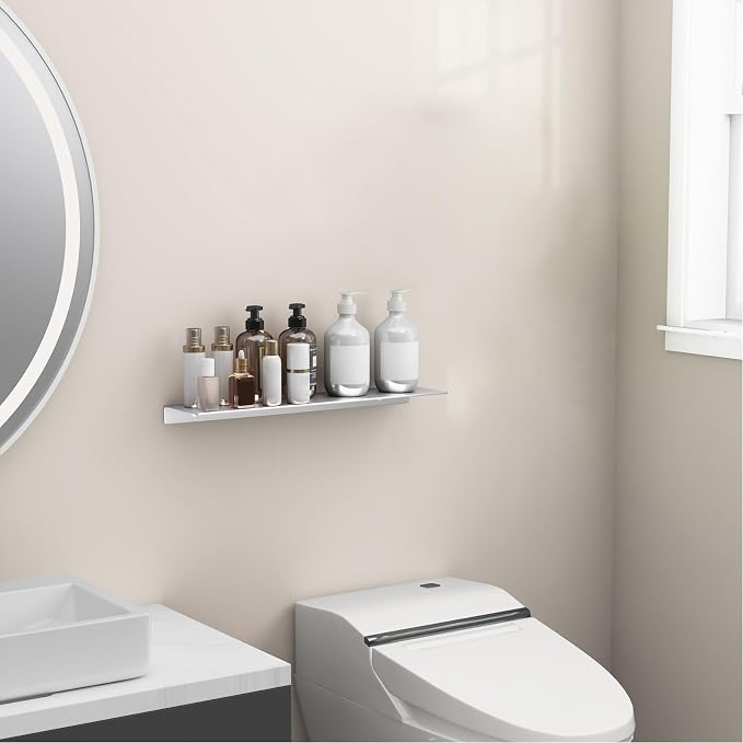 Danpoo 20 inch Floating Shelf for Wall Organizer & Storage, Display Shelf, Metal Wall Shelf for Bathroom, Living Room, Kitchen, Bedroom(Silver)