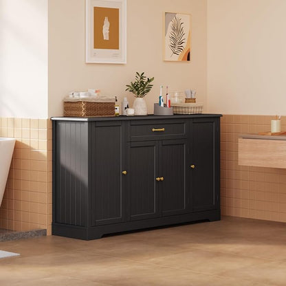 Gizoon 56" Kitchen Coffee Bar Cabinet with Storage Kitchen Sideboard Buffet Cabinet with Drawers, Short Pantry with Door and Shelves for Bathroom and Living Room, Black