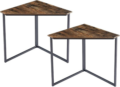 VECELO Corner Desk,Office Tables for Living Room for Small Space Triangle Computer Desk with Steel Frame Corner Shelves with Metal Frame Writing Desk for Workstation Rustic Brown 33.1" 2 Set