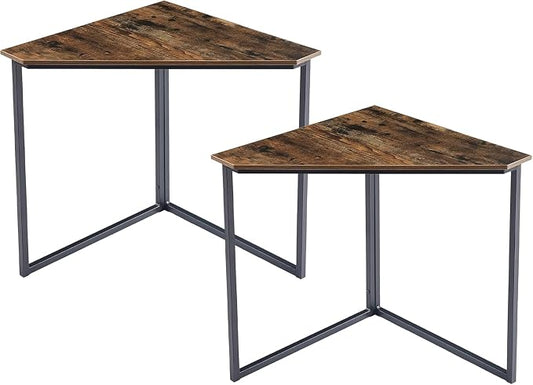 VECELO Corner Desk,Office Tables for Living Room for Small Space Triangle Computer Desk with Steel Frame Corner Shelves with Metal Frame Writing Desk for Workstation Rustic Brown 33.1" 2 Set