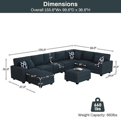 Legend Vansen Oversized Modular Sectional Sofa,U/L‑Shaped Reversible Couch with Ottoman,Deep Seat Plush Polyester Sofa for Living Room,9‑Seater,Charcoal