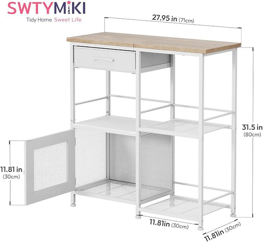SWTYMIKI Coffee Bar Cabinet for Home - Farmhouse Coffee Stand Station Multi-Purpose Storage Cabinet with Adjustable Feet, Drawers - Kitchen Bar Table for Living Room, Corner, Small Space, Natural