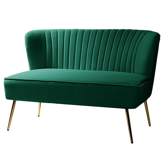 TINA'S HOME Contemporary Velvet Loveseat Sofa, Upholstered Loveseat Couch with Golden Metal Legs, Small Tufted 2-Seat Sofa Armless Love Seat for Living Room, Bedroom, Apartment Small Spaces, Green
