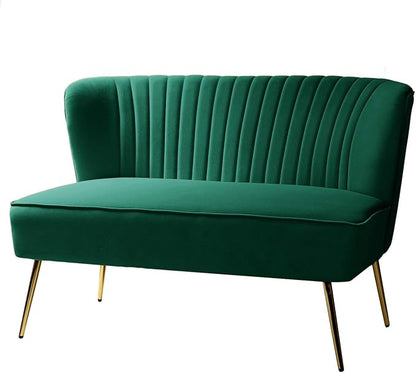 TINA'S HOME Contemporary Velvet Loveseat Sofa, Upholstered Loveseat Couch with Golden Metal Legs, Small Tufted 2-Seat Sofa Armless Love Seat for Living Room, Bedroom, Apartment Small Spaces, Green