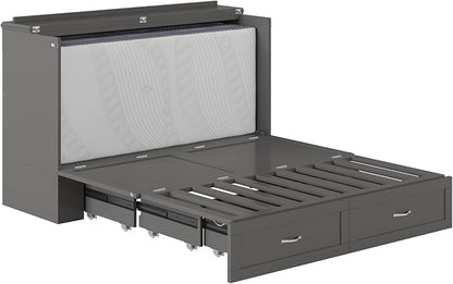 AFI Hamilton Queen Murphy Bed Chest with Mattress, Storage, and Built-in Charger in Grey