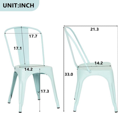 FDW | Set of 4 Metal Dining Chairs | Blue | Stackable Tolix Side Chairs with Backrest | Scratch-Resistant | Non-Slip Feet | Indoor/Outdoor Use | 330 lbs Capacity | Ideal for Kitchen & Restaurant