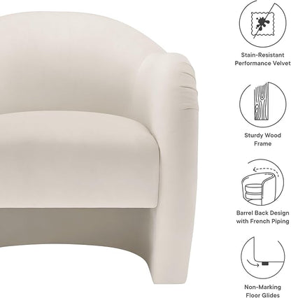 Modway Compose Barrel Chair with Performance Velvet Fabric in Alabaster – Upholstered Accent Armchair with Curved Backrest – Cozy Lounge Chair for Reading – Round Comfy Single Sofa Club Chair