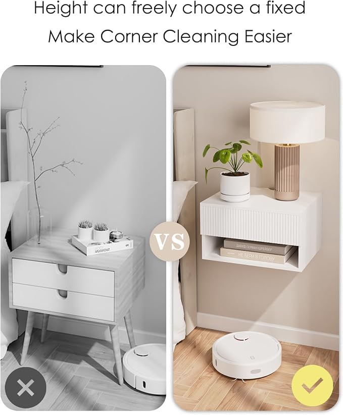 Modern Small Nightstand with Drawer, Floating Shelves for Bedroom, Bathroom (White Stripe)
