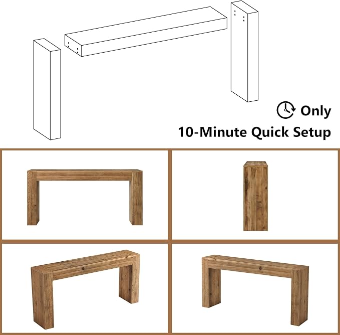 Reclaimed Solid Wood Console Table for Entryway, 63" Long Rectangular Sofa Table Behind Couch, Modern Farmhouse Hallway Entry Table for Living Room, Hallway, Foyer, 10 Mins Easy Assembly