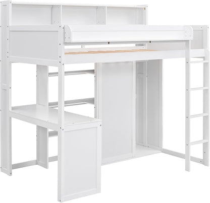 Ball & Cast Twin Size Loft Bed with Big Storage Under-Bed Desk & Staircase,Wooden Bedframe W/Integrated Wardrobe,Drawers & Shelves,Space-Saving,Modern Furniture for Boy Girl Teens Small Bedroom,Gray
