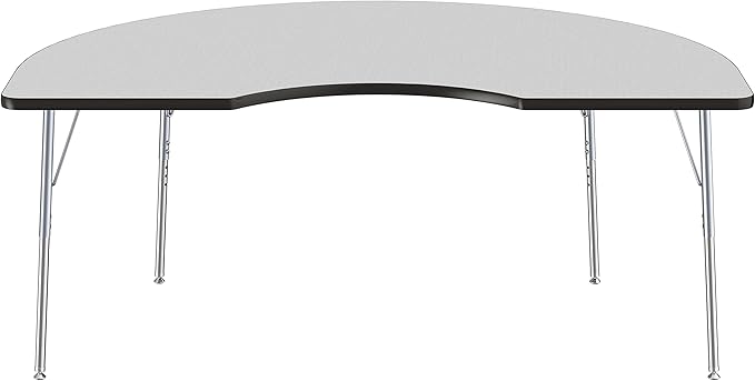 Factory Direct Partners 10093-149 Kidney Activity School and Office Table (48" x 72"), Silver Standard Legs with Swivel Glides, Adjustable Height 19-30" - Gray Top and Black Edge