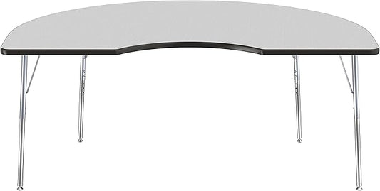 Factory Direct Partners 10093-149 Kidney Activity School and Office Table (48" x 72"), Silver Standard Legs with Swivel Glides, Adjustable Height 19-30" - Gray Top and Black Edge