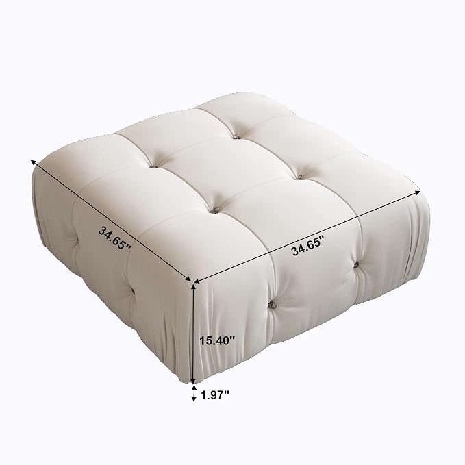 Modern Velvet Sectional Sofa, L Shape Minimalist Modular 4-Seater Sofa for Living Room Office Apartment (Ottoman/Beige)