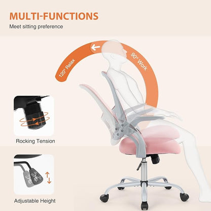 Sweetcrispy Home Office Managerial Executive Chair, Ergonomic Mesh Adjustable Swivel Mid-Back Chair with, Flip-up Arms, Comfortable Lumbar Support, Comfy Arms for Bedroom,Study,Student