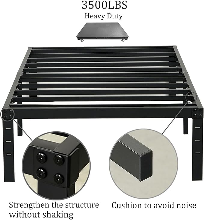 Wulanos Twin XL Bed Frame 18 inch Tall, 3500lbs Heavy Duty Metal Platform with Steel Slats Support, 18-inch Bedframe with Ample Storage, No Box Spring Needed, Sturdy and Noise-Free, Black