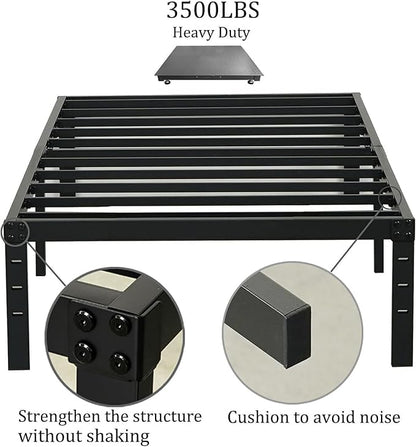 Wulanos Twin XL Bed Frame 18 inch Tall, 3500lbs Heavy Duty Metal Platform with Steel Slats Support, 18-inch Bedframe with Ample Storage, No Box Spring Needed, Sturdy and Noise-Free, Black