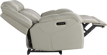 Watson & Whitely Genuine Leather Power Loveseat Recliner Sofa, 2 Seat Wall Hugger Reclining Sofa with Power Headrest & Charging Ports, Dual Recliner Sofas for Living Room, RV, Grey