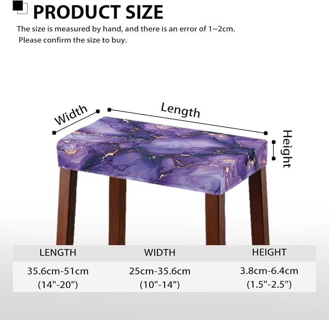 Drak Purple Marble Bar Stool Seat Covers Rectangle Stool Covers Set of 2 Bench Covers Slipcover Rectangle Stretch Counter Height Bar Stools Slipcovers Counter Stool Covers Saddle Seat Cover