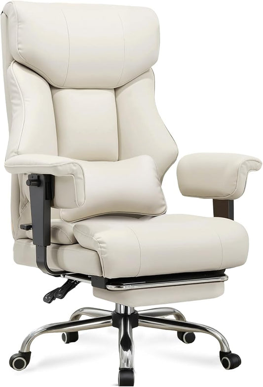 GTPLAYER Big and Tall Gaming Chair 400lbs Heavy Duty Office Chair with Foot Rest & Ergonomic Pocket Spring Cushion, High Back Lumbar Support for Lower Back Pain Relief, Beige
