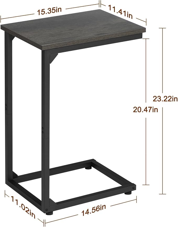 AMHANCIBLE C Shaped End Table Set of 2, Couch Side Table that Slide Under Sofa, Narrow Small Space TV Trays for Living Room, Bedroom, Dark Grey, HET02CDG