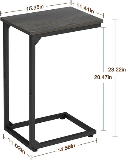 AMHANCIBLE C Shaped End Table Set of 2, Couch Side Table that Slide Under Sofa, Narrow Small Space TV Trays for Living Room, Bedroom, Dark Grey, HET02CDG
