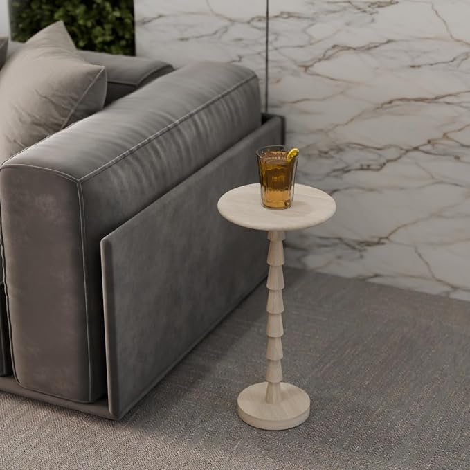Relso Sakala Solid Mango Wood Drink Table - 24" High, Stylish Pedestal Design, Versatile End Table for Living Room, Bedroom, Nightstand, Compact Plant Holder, Modern Minimalist, Indoor Outdoor Use