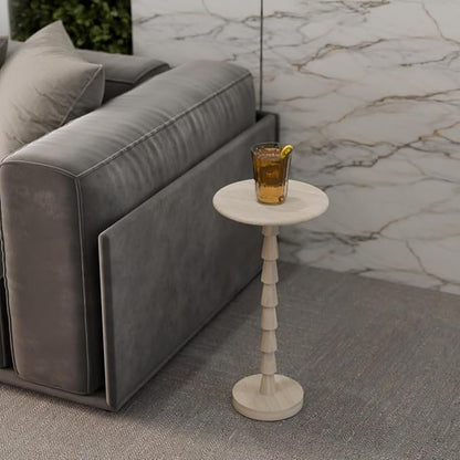 Relso Sakala Solid Mango Wood Drink Table - 24" High, Stylish Pedestal Design, Versatile End Table for Living Room, Bedroom, Nightstand, Compact Plant Holder, Modern Minimalist, Indoor Outdoor Use