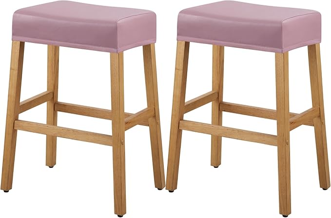 YISUN Stool Covers Rectangle - 2 Pack Stretch Oilproof Waterproof PU Bar Stool Covers Saddle Seat Counter Pub Vanity Chair Cover with Elastic Bands