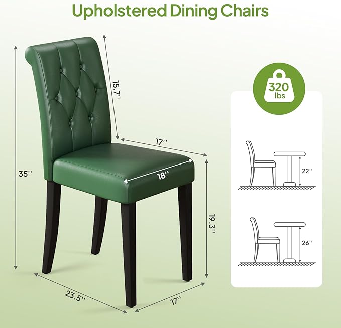 Welzona Upholstered Dining Chairs Set of 4, Button Tufted Parsons Dining Chair with Solid Wood Legs, Modern PU Leather Side Chair for Dining Room/Kitchen/Restaurant/Hotel- Green