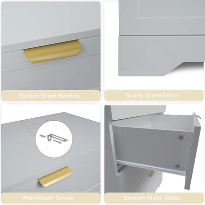 37-inch Tall Chest of Drawers, 4 Drawer Dresser for Bedroom, Grey Wood Dresser with Large Drawers, Modern Storage Cabinet for Closet, Living Room, Entryway, Light Grey