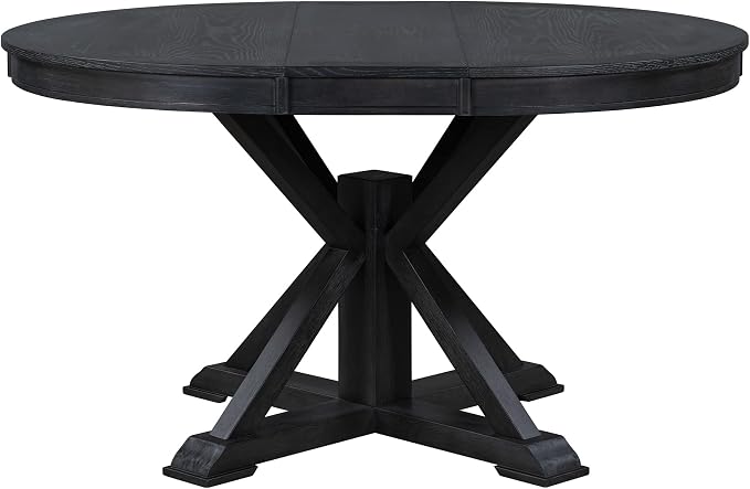 LUMISOL 42"-54" Extendable Round Dining Table for 4-6, Farmhouse Round to Oval Kitchen Table with 12" Removable Leaf and Pedestal Base, Wood Dinner Tables for Dining Room, Living Room, Espresso