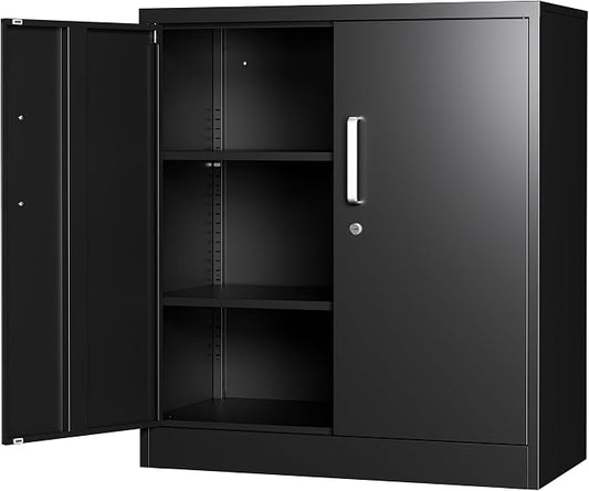 Metal Storage Cabinet with Locking Doors, 35.4" Steel Locker Organizer with Adjustable Shelves, Garage Utility Cabinet for Home, Office, Shop, and School