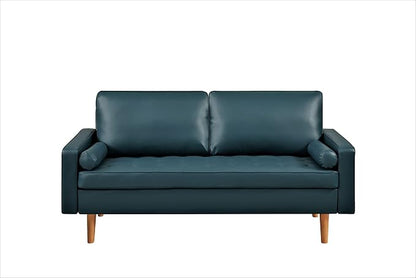Container Furniture Faux Leather Sofa for the Modern Living Room with Removable Cushions and Solid Wood Legs, Luxury Style Button-Tufted Couch, 69.68" Wide, Dark Ocean Blue