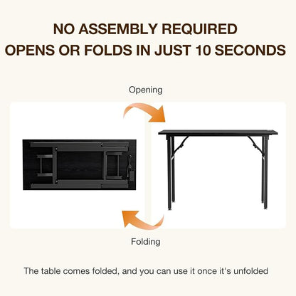 TEMI Small Computer Desk Folding Table - No Assembly, Compact 44.3" Foldable Desk with Power Outlets & USB Charging Port, Portable Small Office Desk, Ideal Mini Study Table, Dark Oak