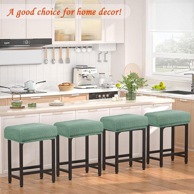 Levoberg Bar Stool Cover Rectangle Stretch Counter Height Barstool Slipcovers Rectangular Vanity Stool Cover Kitchen Counter Saddle Seat Cover for Wooden Metal Bench Set of 4 Cyan
