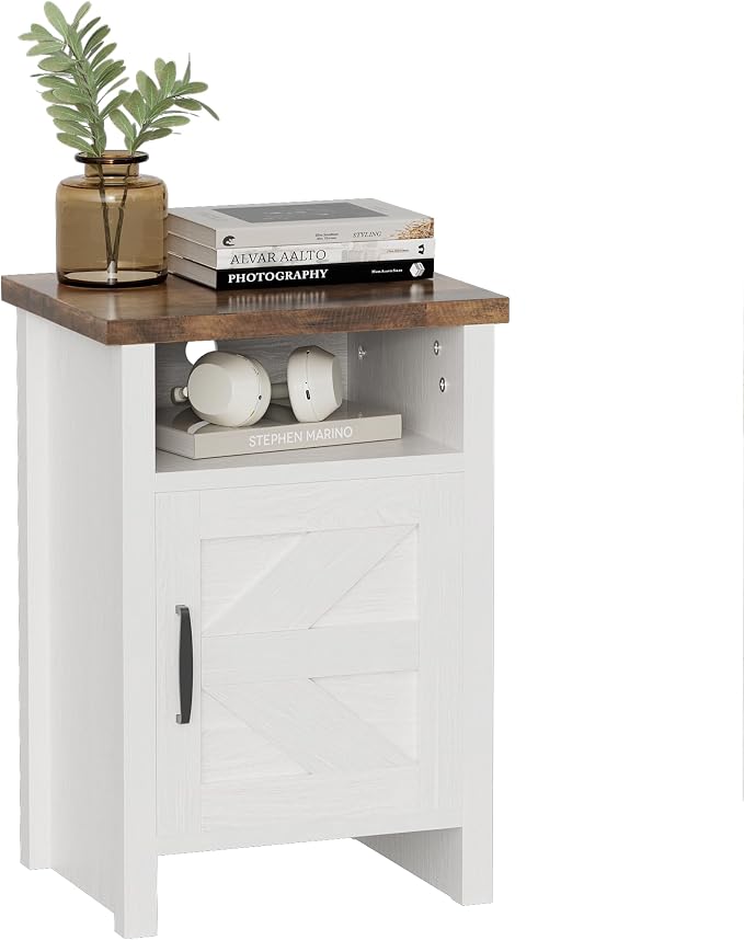 YESHOMY Farmhouse Modern Nightstand with Shelf and Barn Door, Set of 1 for Bedroom, White