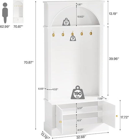 Tribesigns Hall Tree with Bench and Shoe Storage, 4-in-1 Design Entryway Bench with Coat Rack, 70.86" Tall Mudroom Rack with 5 Double Hooks and Adjustable Shelf for Hallway (White)
