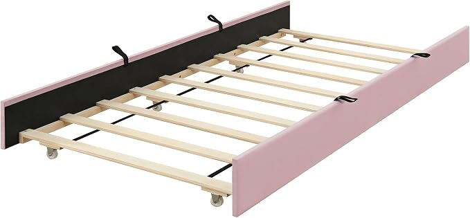 Ball & Cast Queen Bed Frame with Twin XL Size Trundle,Velvet Upholstered Platform Bed Frame Queen Size with Channel Tufted Headboard,Wood Slats Support,No Box Spring Needed,Easy Assembly,Pink