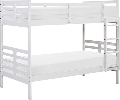 Lexicon Bunk Bed Twin Over Twin, Wooden Bed Frame with Sturdy Ladder and Safety Guard Rails, Modern Space-Saving Design, for Bedroom/Guest Room, No Box Spring Needed, White