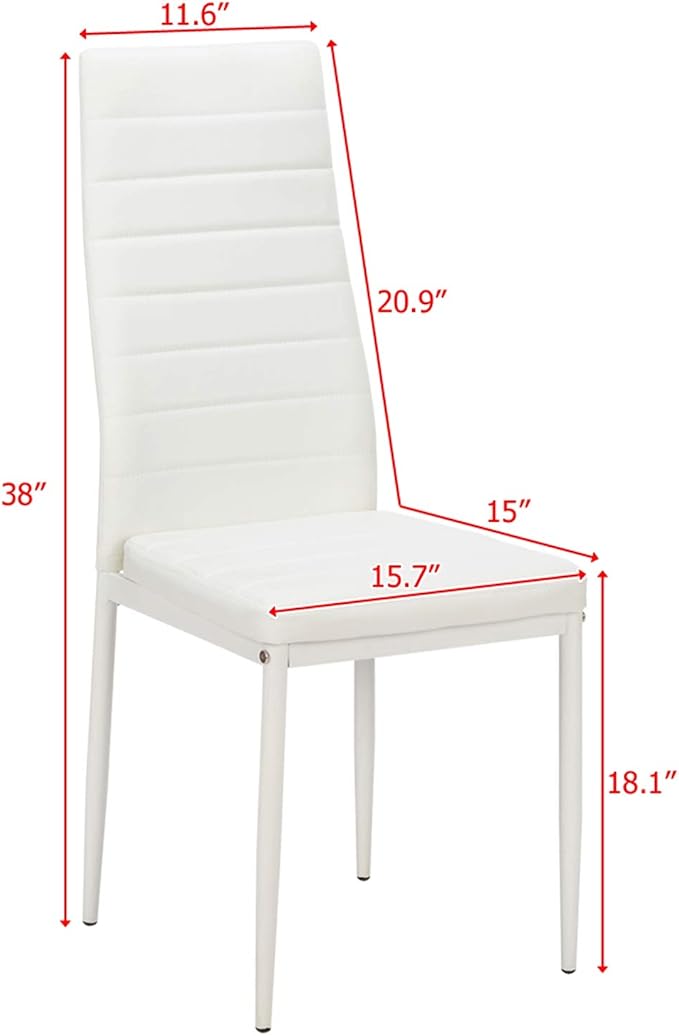 Karl home White Dining Chairs Set of 6, PU Leather & High Back | Kitchen chairs with padded seats & foot cap protection for dining kitchen living room,300lbs capacity,space-saving