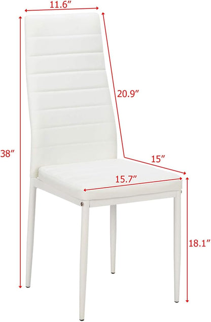 Karl home White Dining Chairs Set of 6, PU Leather & High Back | Kitchen chairs with padded seats & foot cap protection for dining kitchen living room,300lbs capacity,space-saving