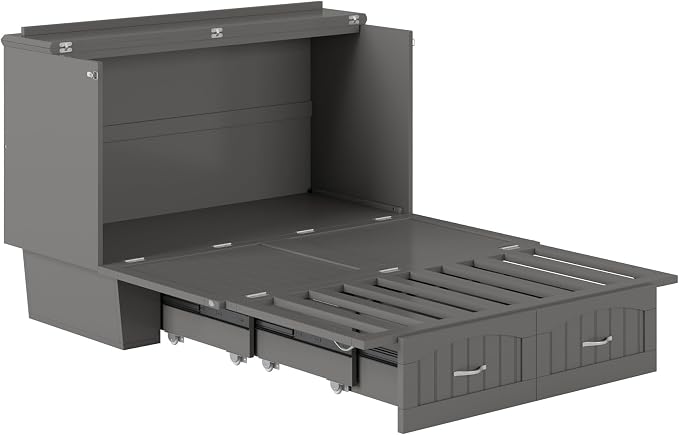 AFI, Nantucket Full Size Murphy Bed Chest with Mattress, Storage Drawer and Built-in USB Charger, Grey