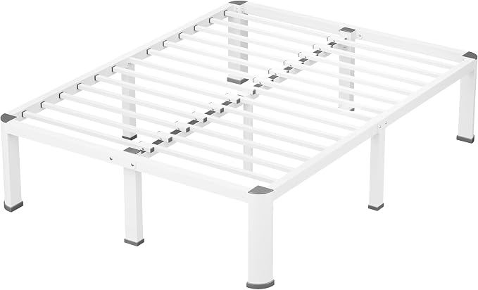 VIPSHOW 14 Inch White King Heavy Duty 3500 lbs Bed Frame with Round-Corner Legs & Anti-Squeak Design – Quick Assembly Metal Platform, No Box Spring Needed