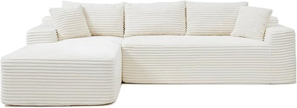 105-Inch L-Shaped Left Facing Corner Compressed Sofa Modular Sectional Boneless Cloud Sofa Floor Foam Couch with Chaise Lounge, Corduroy Corner Boneless Cloud Couch
