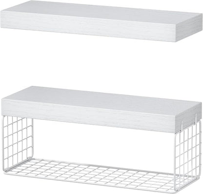 QEEIG White Bathroom Shelves Over Toilet - Wall Mounted Floating Shelves Farmhouse Shelf Toilet Paper Storage Small 16 inch Set of 2 (019-W2)