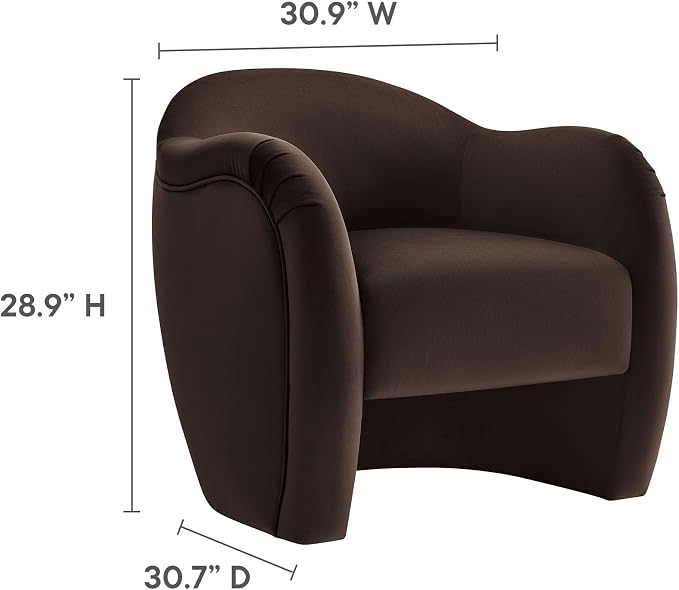 Modway Compose Barrel Chair with Performance Velvet Fabric in Chocolate Brown – Upholstered Accent Armchair with Curved Backrest – Cozy Lounge Chair for Reading – Round Comfy Single Sofa Club Chair