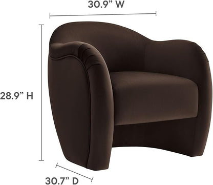 Modway Compose Barrel Chair with Performance Velvet Fabric in Chocolate Brown – Upholstered Accent Armchair with Curved Backrest – Cozy Lounge Chair for Reading – Round Comfy Single Sofa Club Chair